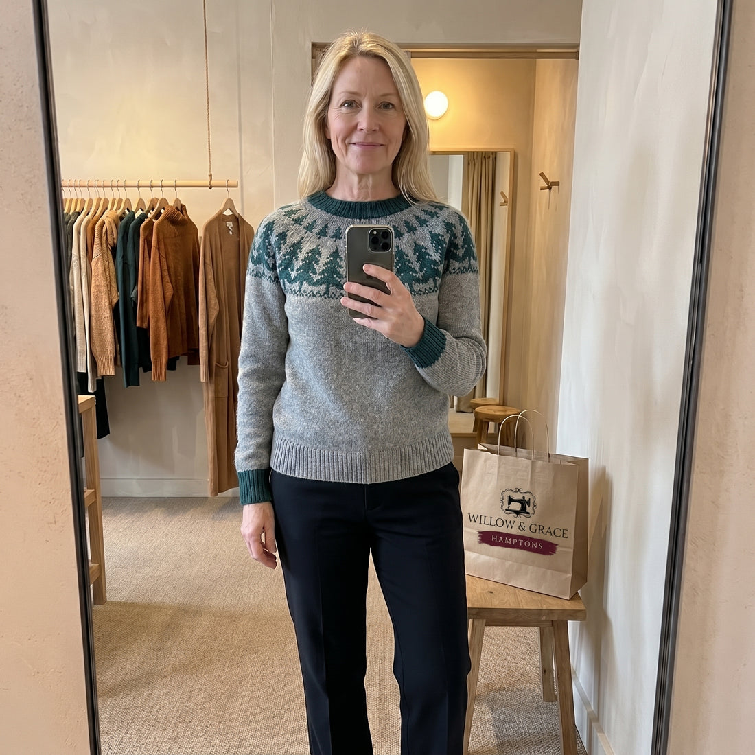 Customer wearing a fashion item