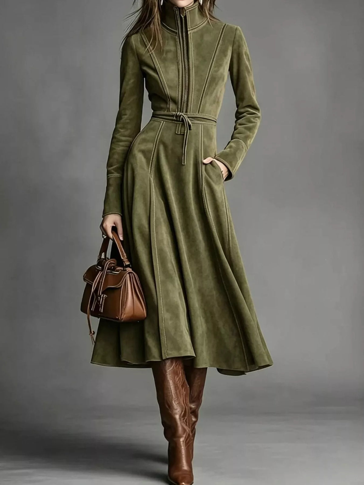 Full Size Zipper Front Midi Dress Plus Size