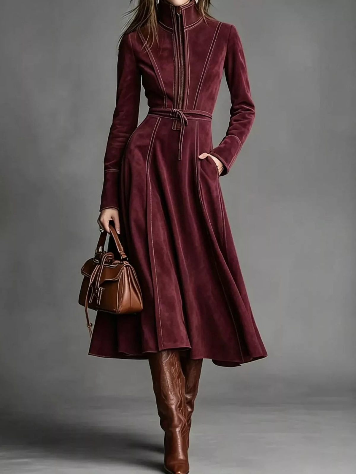 Full Size Zipper Front Midi Dress Plus Size