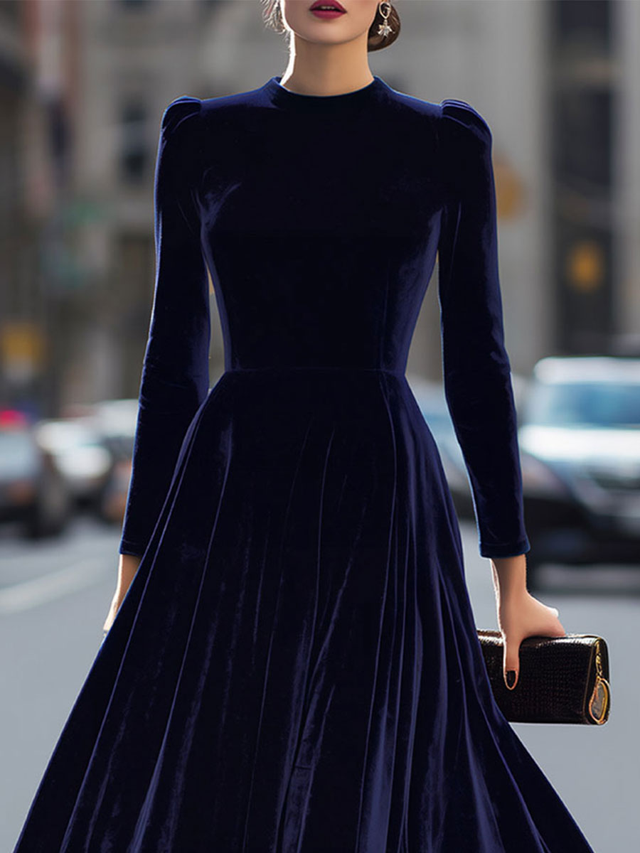 Elissa | Navy Blue Long-Sleeve Midi Dress
