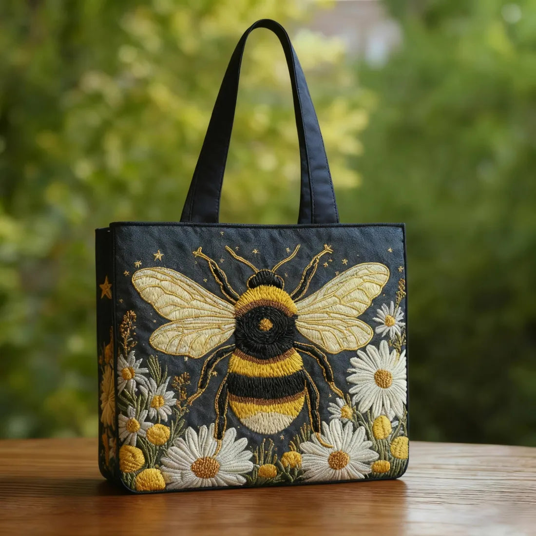 Handmade Bag with Bees, Daisies and Stars