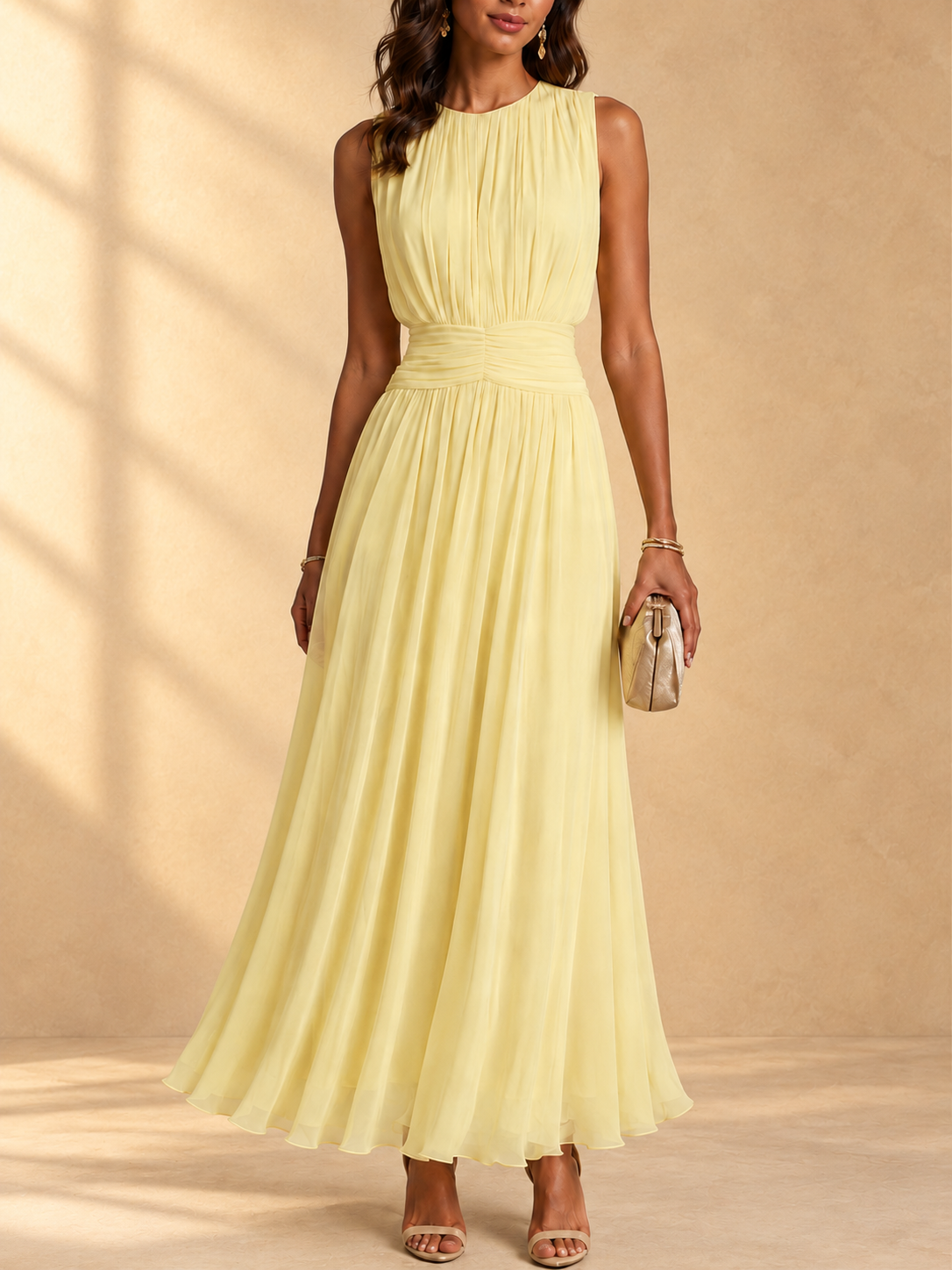 Iselle | Sleeveless chiffon maxi dress with ruched waist