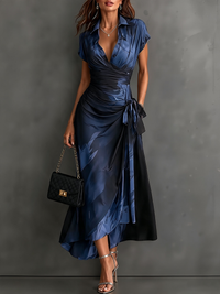 Camilla | Abstract Print Midi Wrap Dress, Blue