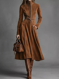 Full Size Zipper Front Midi Dress Plus Size
