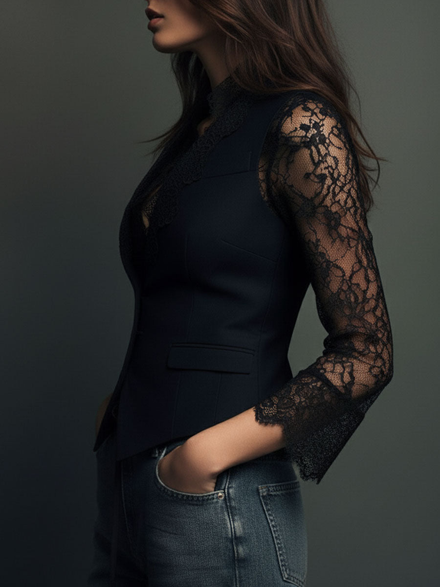 Vittoria | Blazer with Semi-Sheer Lace Sleeves
