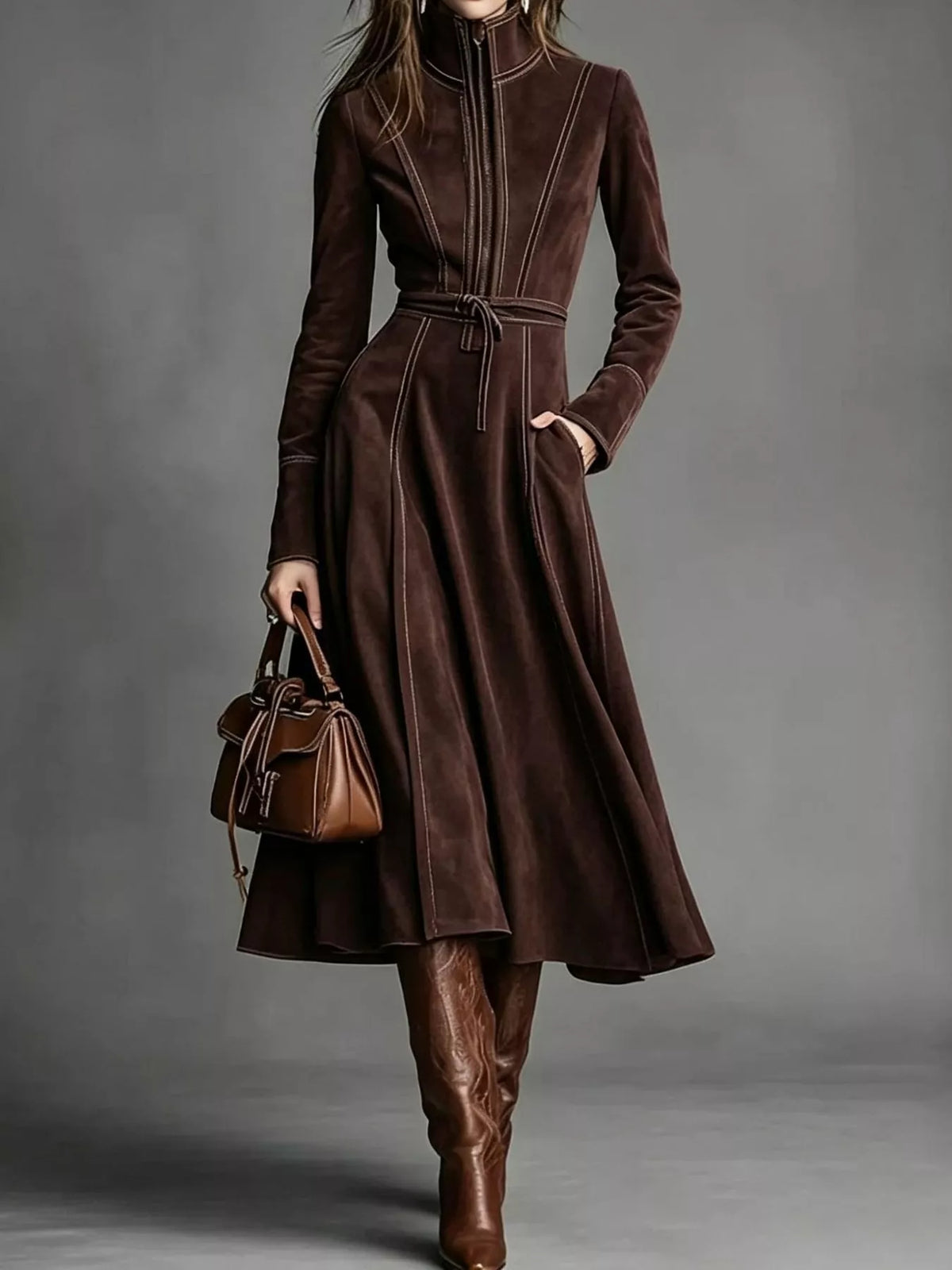 Full Size Zipper Front Midi Dress Plus Size