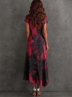 Beatrice | Midi Wrap Dress in Abstract Print, Bordeaux