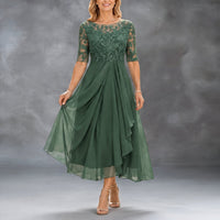Pia | Lace Bodice Draped Midi Dress