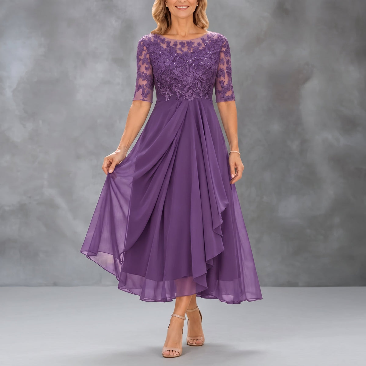 Theresa | Lace Bodice Draped Midi Dress