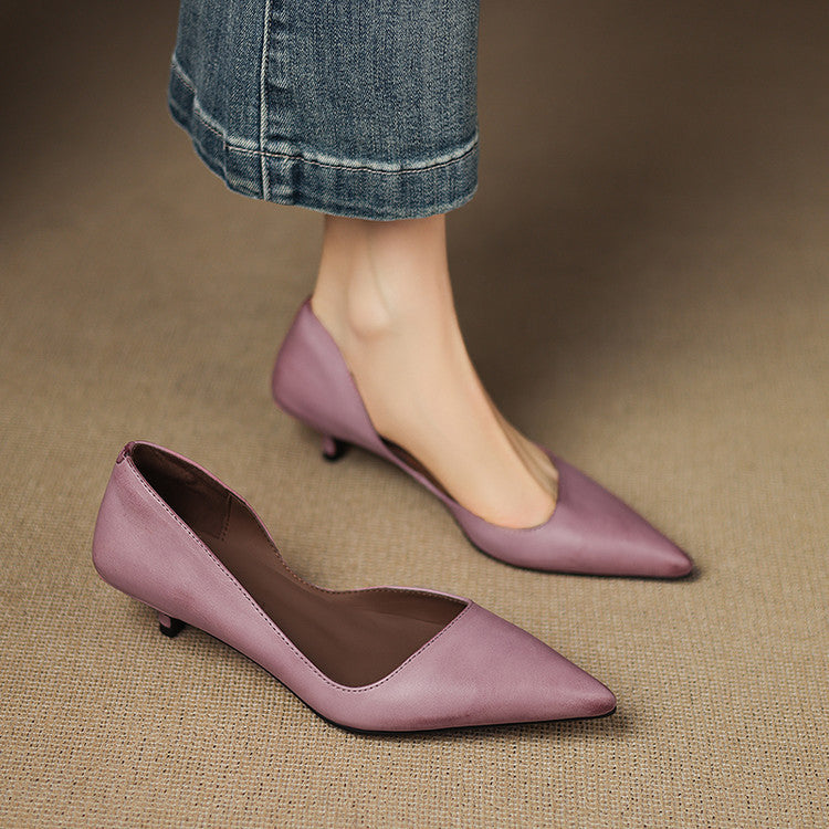 Orlisse Leather Kitten Heel Pumps