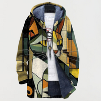 Cardigan with Geometric Cat Pattern