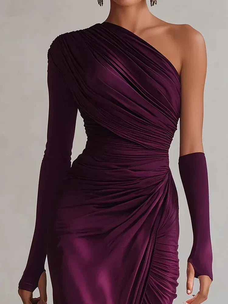 Josephine | One-shoulder ruched maxi dress with single long sleeve