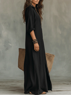 Soline | Loose Black Maxi Dress with Buttons