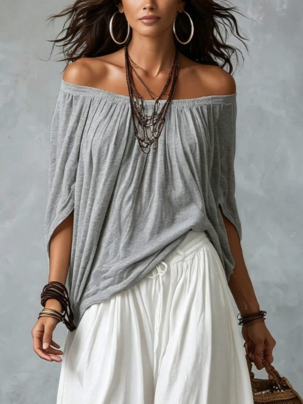 Ella | Top White Off-the-shoulder and Wide Lantern Pants Set