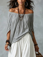 Ella | Top White Off-the-shoulder and Wide Lantern Pants Set