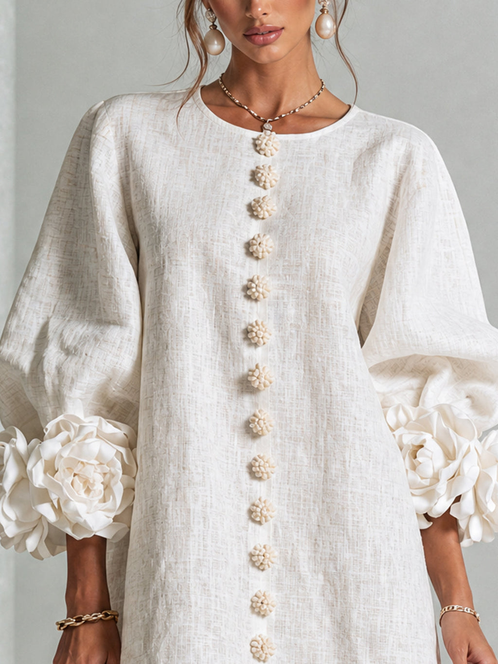 Aurora | Floral-Cuff Button Mini Dress
