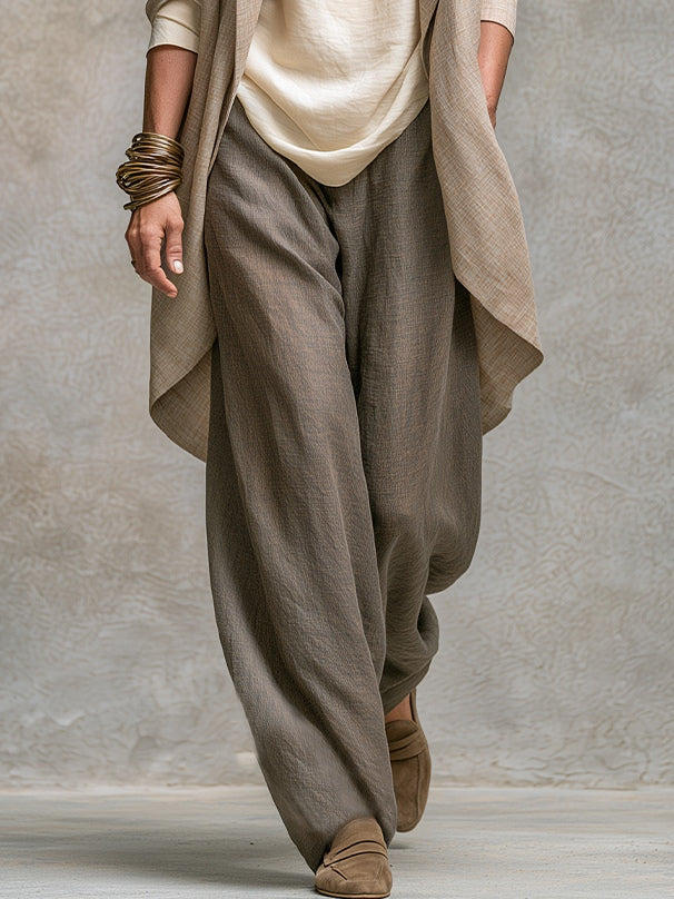 Clarissa | Complete Elegant Three-Piece Beige Gray Casual Outfit with Wide-Leg Pants