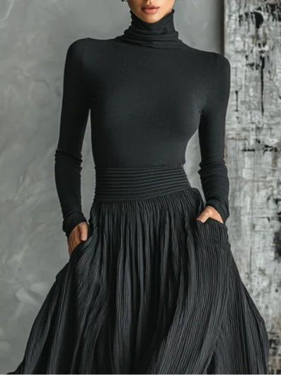 Briar | Pleated Skirt and Black Long Sleeve T-Shirt Set