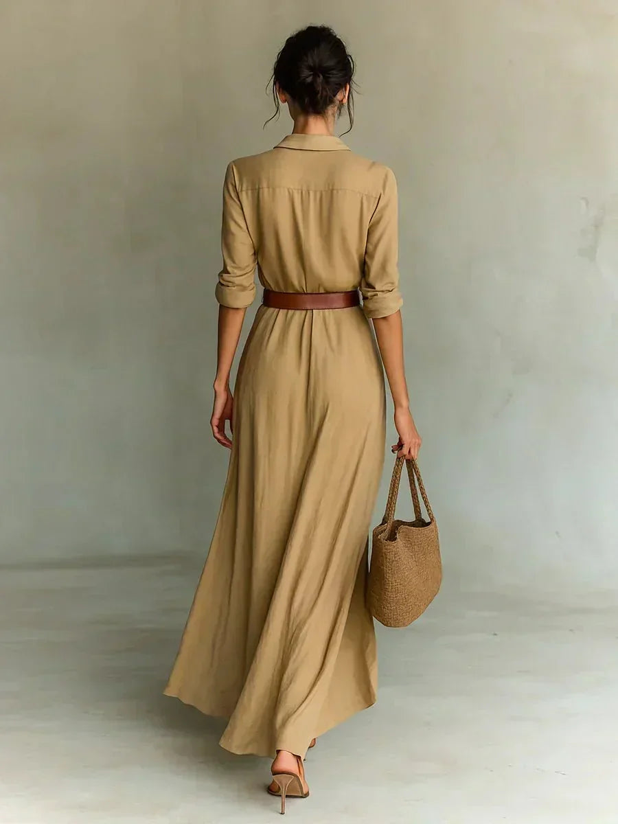 Camille | Maxi Dress with Lapels and Belt at the Waist
