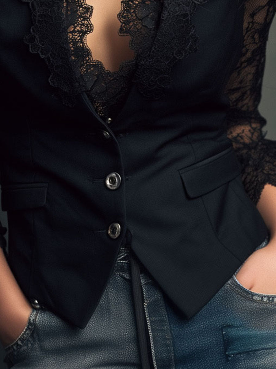 Vittoria | Blazer with Semi-Sheer Lace Sleeves