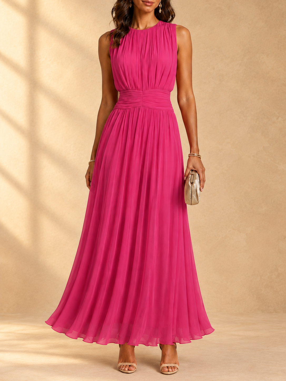 Iselle | Sleeveless chiffon maxi dress with ruched waist