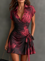 Serena | Mini Wrap Dress in Abstract Print, Bordeaux