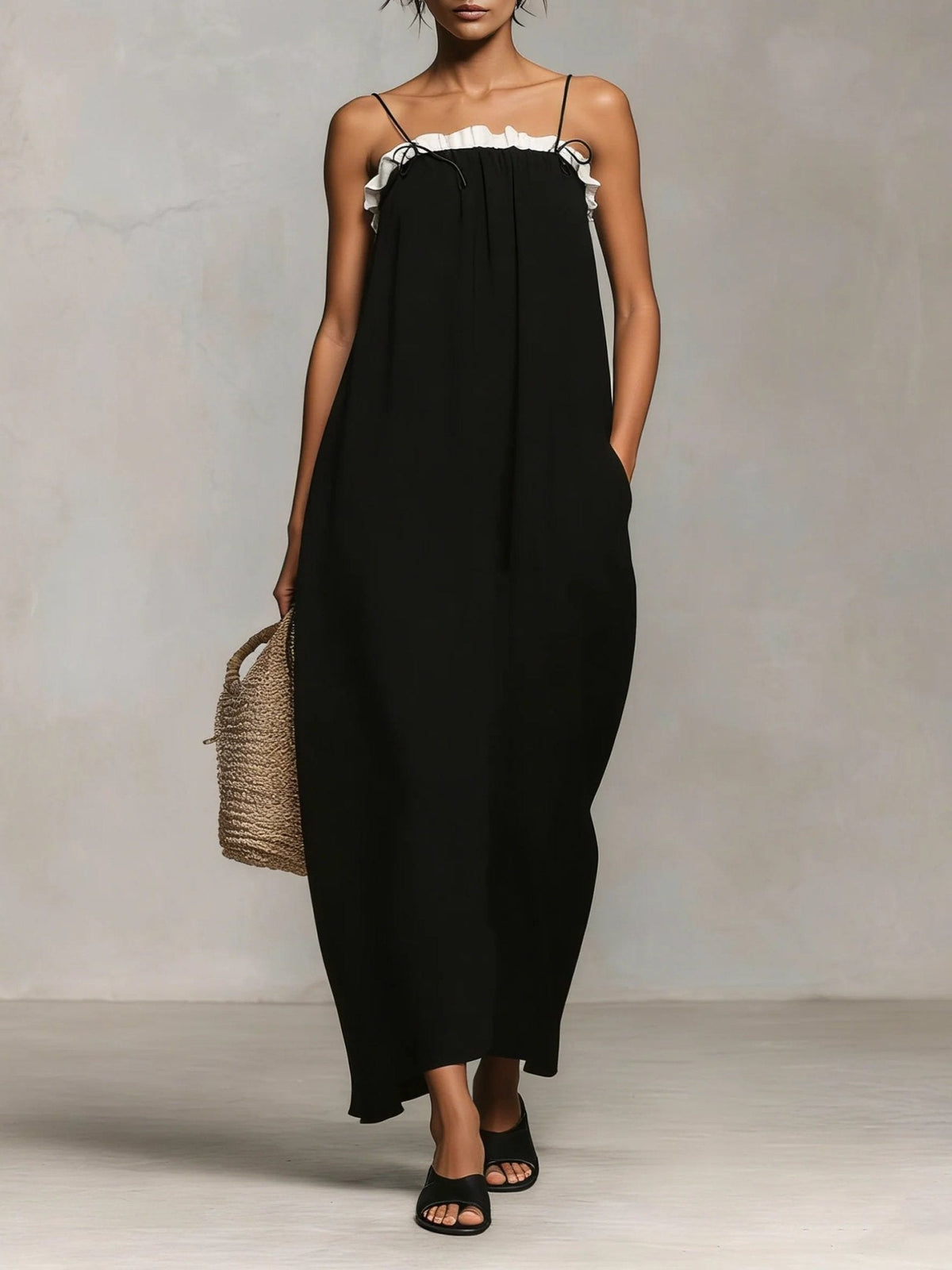 Mirelle | Maxi Dress with Color Blocks and Spaghetti Straps