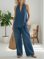 Saylor - Vintage Washed Soft Denim-Look Two-Piece Set