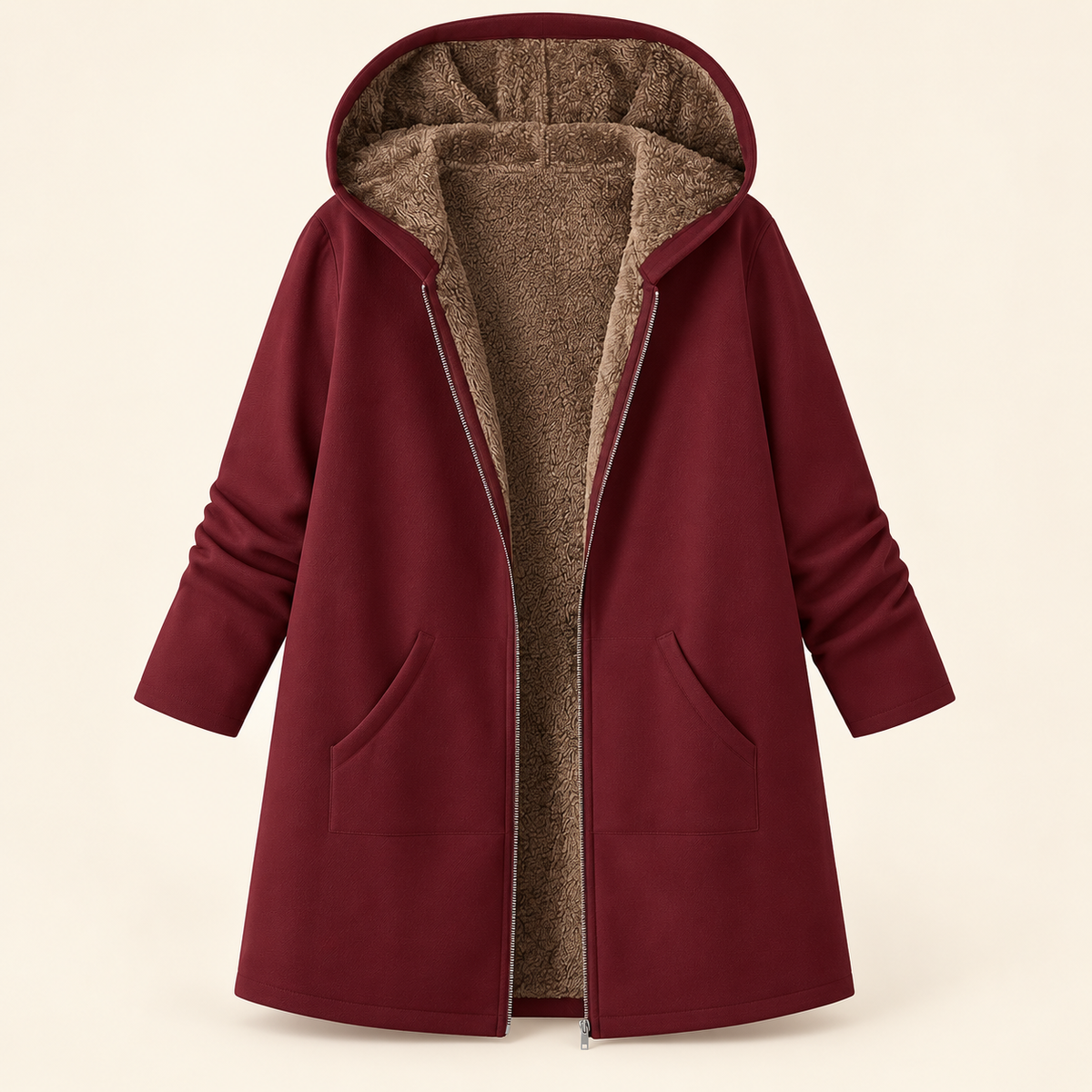 The Britta Sherpa Coat in Burgundy