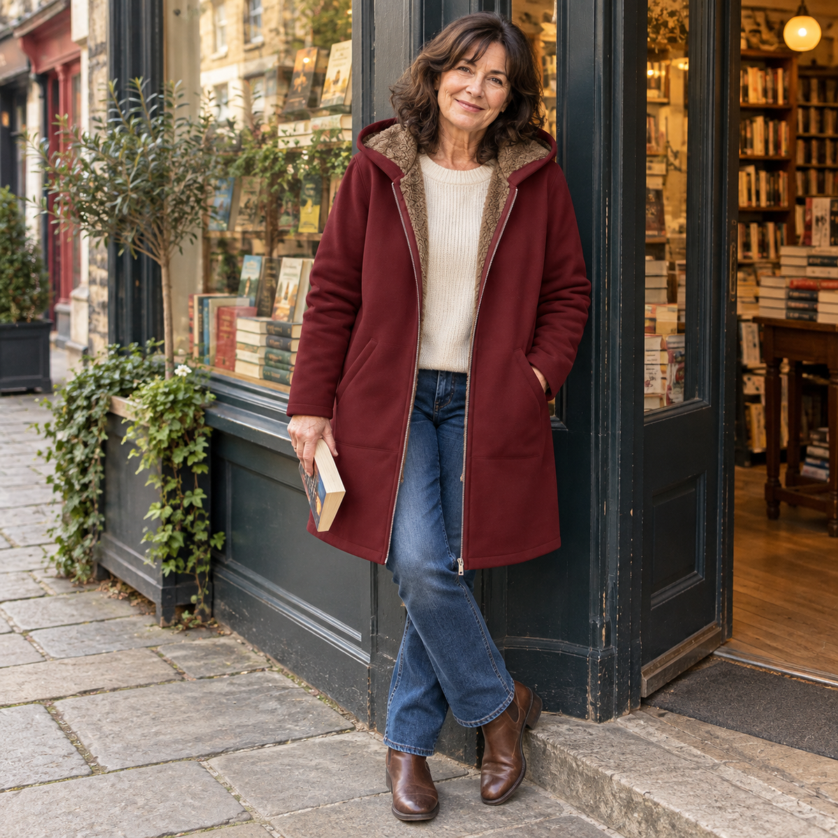 The Britta Sherpa Coat in Burgundy