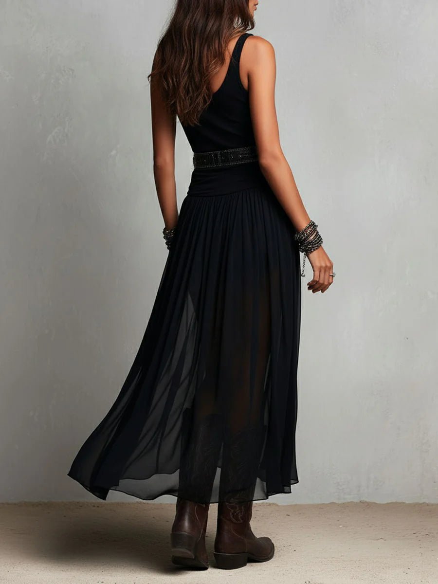 Jolie | Sleeveless Tank Top with Tulle Skirt Maxi Dress (Includes Belt)
