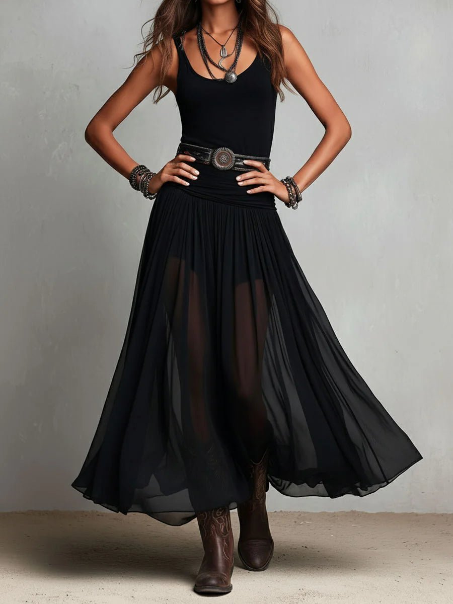 Jolie | Sleeveless Tank Top with Tulle Skirt Maxi Dress (Includes Belt)