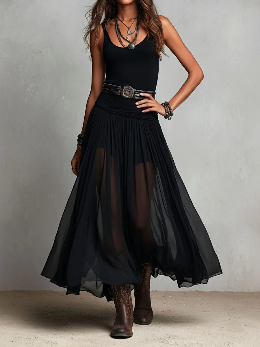 Jolie | Sleeveless Tank Top with Tulle Skirt Maxi Dress (Includes Belt)